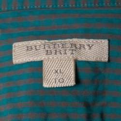 Pre Owned Burberry Brit Green Checked Cotton Concealed Button Shirt XL
