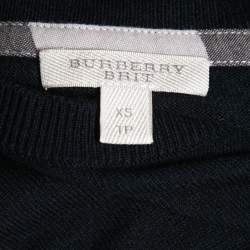Pre Owned Burberry Brit Black Knit Horseferry Check Shoulder Detail Crew Neck Sweatshirt XS