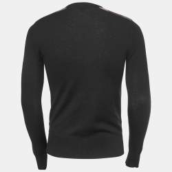 Pre Owned Burberry Brit Black Knit Horseferry Check Shoulder Detail Crew Neck Sweatshirt XS
