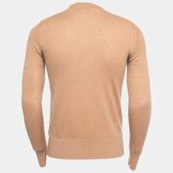 Pre Owned Burberry Brit Beige Knit Horseferry Check Shoulder Detail Crew Neck Sweatshirt XS