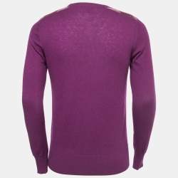 Pre Owned Burberry Brit Purple Knit Horseferry Check Shoulder Detail Crew Neck Sweatshirt S