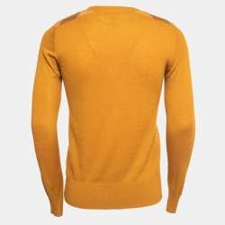 Pre Owned Burberry Brit Mustard Yellow Knit Horseferry Check Shoulder Detail Crew Neck Sweatshirt S