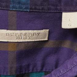 Pre Owned Burberry Brit Purple Plaid Cotton Full Sleeve Shirt L