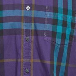 Pre Owned Burberry Brit Purple Plaid Cotton Full Sleeve Shirt L