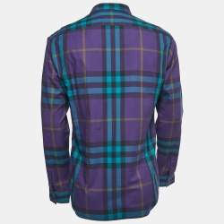 Pre Owned Burberry Brit Purple Plaid Cotton Full Sleeve Shirt L