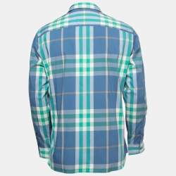 Pre Owned Burberry Brit Blue/Green Plaided Cotton Full Sleeve Shirt L
