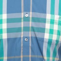 Pre Owned Burberry Brit Blue/Green Plaided Cotton Full Sleeve Shirt L