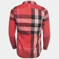 Burberry Brit Red Checked Cotton Button Front Full Sleeve Shirt S