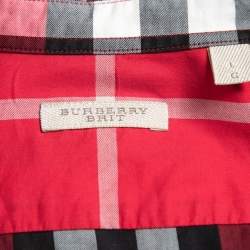 Burberry Brit Red Checked Cotton Button Front Full Sleeve Shirt L