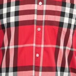 Burberry Brit Red Checked Cotton Button Front Full Sleeve Shirt L
