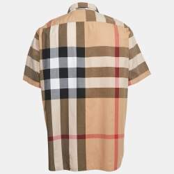 Burberry Brit Beige Checked Button Front Half Sleeve Shirt XXL