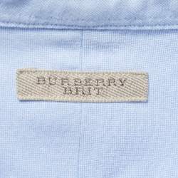 Pre Owned Burberry Brit Light Blue Cotton Button Down Half Sleeve Shirt L