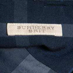 Burberry Brit Navy Blue Checkered Cotton Blend Button Front Shirt M