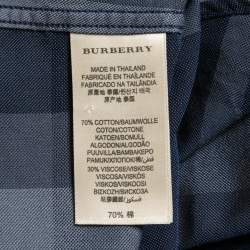 Burberry Brit Navy Blue Checkered Cotton Blend Button Front Shirt M