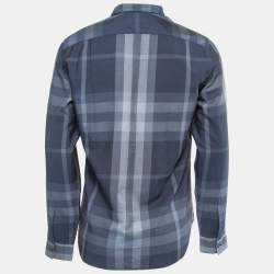 Burberry Brit Navy Blue Checkered Cotton Blend Button Front Shirt M
