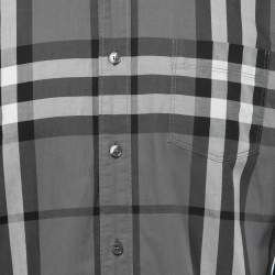 Pre Owned Burberry Brit Grey Plaid Button Down Full Sleeve Shirt L