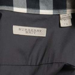 Pre Owned Burberry Brit Grey Cotton Button Front Full Sleeve Shirt XL