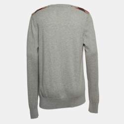 Pre Owned Burberry Brit Grey Cashmere and Cotton Check Detail Round Neck Sweater XXL