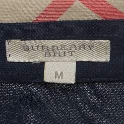 Pre Owned Burberry Brit Navy Blue Cotton Pique Checked Collar Polo T-Shirt M