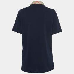 Pre Owned Burberry Brit Navy Blue Cotton Pique Checked Collar Polo T-Shirt M