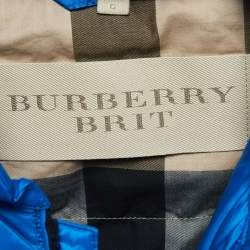 Pre Owned Burberry Brit Blue Synthetic Zip Front Quilted Vest L