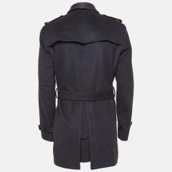 Burberry London Navy Blue Wool Blend Double Breasted Coat XL
