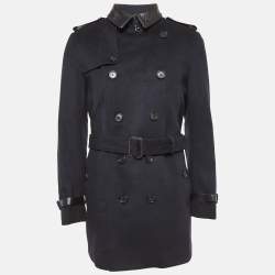 Burberry London Navy Blue Wool Blend Double Breasted Coat XL