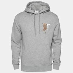 Burberry Grey Knit Monogram And Equestrian Knight Embroidery Hoodie XS