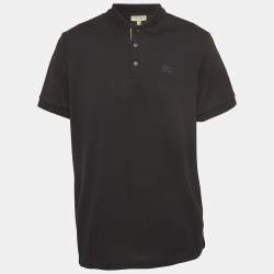 Burberry London Black Logo Embroidered Cotton Knit Polo T-Shirt XXL