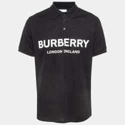 Burberry Black Logo Print Pique Cotton Polo T-Shirt M