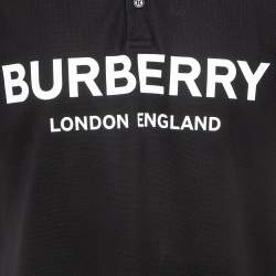 Burberry Black Logo Print Pique Cotton Polo T-Shirt M