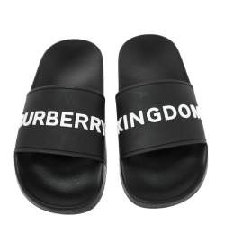 Pre Owned Burberry Black Rubber Furly Slide Flat Sandals Size 38