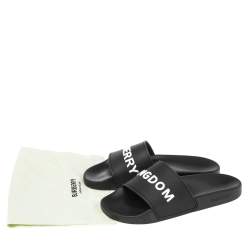 Pre Owned Burberry Black Rubber Furly Slide Flat Sandals Size 38