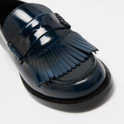 Pre Owned Burberry Blue Leather Fringe Penny Slip On Sneakers Size 45