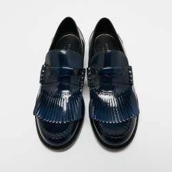 Pre Owned Burberry Blue Leather Fringe Penny Slip On Sneakers Size 45