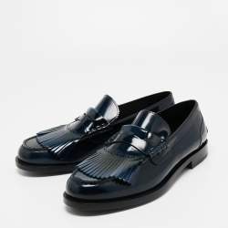 Pre Owned Burberry Blue Leather Fringe Penny Slip On Sneakers Size 45