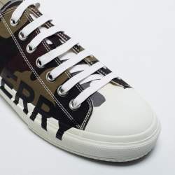 Pre Owned Burberry Green Camo Print Canvas Larkhall Low Top Sneakers Size 43