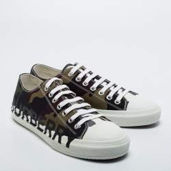 Pre Owned Burberry Green Camo Print Canvas Larkhall Low Top Sneakers Size 43