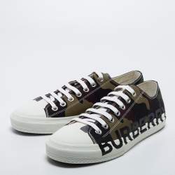 Pre Owned Burberry Green Camo Print Canvas Larkhall Low Top Sneakers Size 43