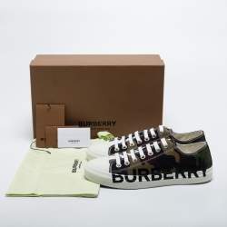 Pre Owned Burberry Green Camo Print Canvas Larkhall Low Top Sneakers Size 43