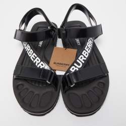Pre Owned Burberry Black Leather Patterson Velcro Flat Sandals Size 43