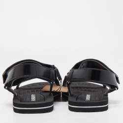 Pre Owned Burberry Black Leather Patterson Velcro Flat Sandals Size 43