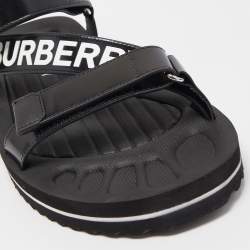 Pre Owned Burberry Black Leather Patterson Velcro Flat Sandals Size 43