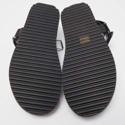 Pre Owned Burberry Black Leather Patterson Velcro Flat Sandals Size 43
