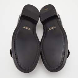 Pre Owned Burberry Navy Blue Leather Fringe Detail Penny Loafers Size 45