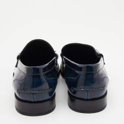 Pre Owned Burberry Navy Blue Leather Fringe Detail Penny Loafers Size 45