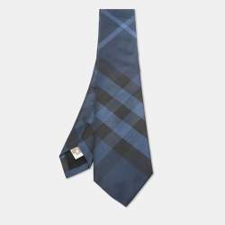 Burberry Navy Blue Checked Silk Tie 