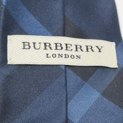 Burberry Navy Blue Checked Silk Tie 