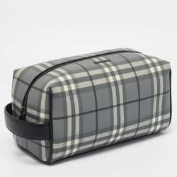 Pre Owned Burberry Grey Check PVC Travel Pouch