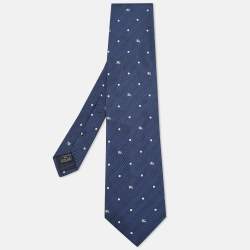 Pre Owned Burberry London Teal Blue Equestrian Herringbone Silk Tie